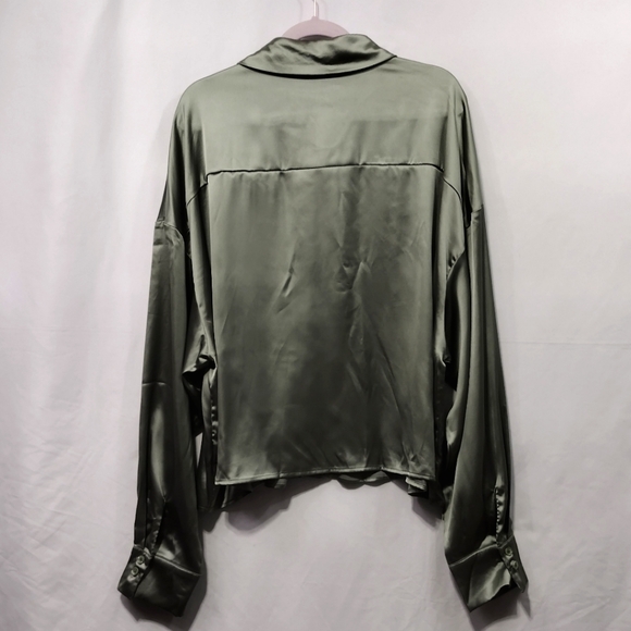 NWT Cider Satin Slip Shirt Womens 4XL Olive Green Button Up Boho Retro 90s Y2K - Picture 5 of 13